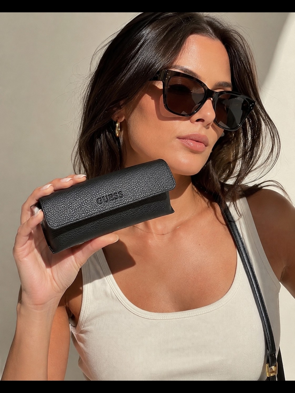 GUESS Black Sunglasses Case - Pebbled Leather Protective Case 🖤